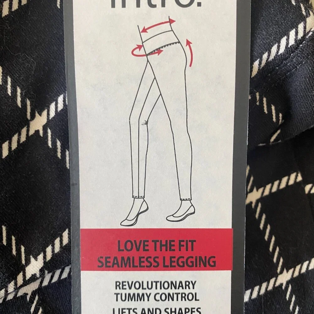 Intro Love The Fit seamless Tummy control Leggings plaid Black White Size PL - Picture 4 of 4